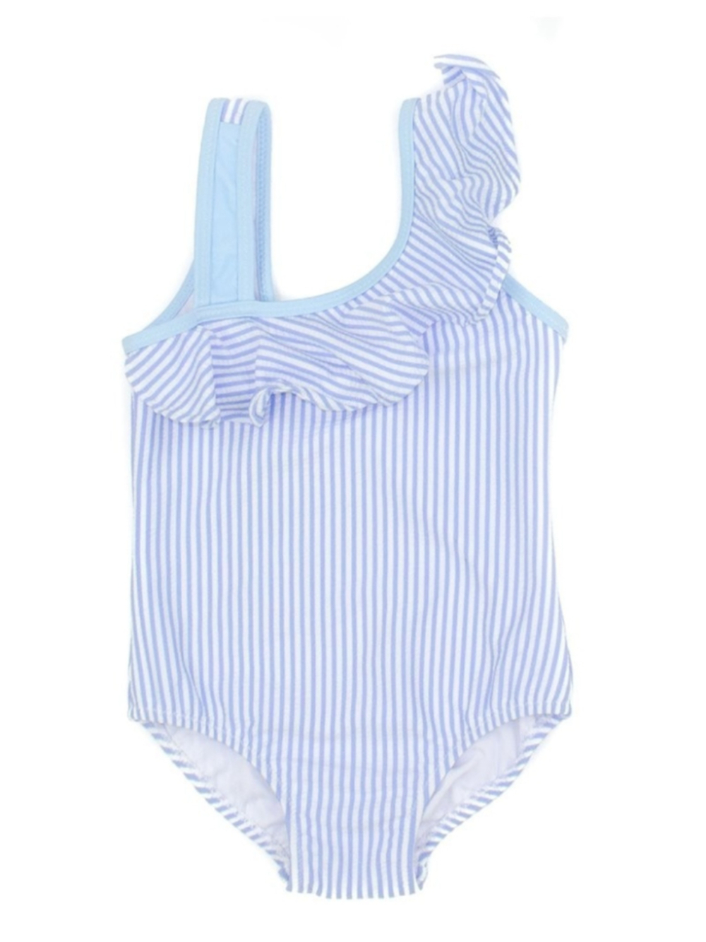 NEW Properly Tied Ally Swimsuit Ruffle Seersucker Blue White Stripe Girls Sz 18m
